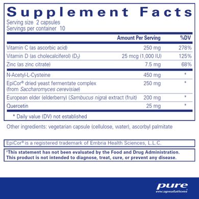 Підтримка імунітету та здоров'я дихальних шляхів Pure Encapsulations (PureDefense with NAC) 20 капсул