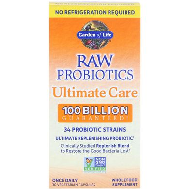 Пробіотики для відновлення мікрофлори, Raw Probiotics Ultimate Care, Garden of Life, 30 капсул