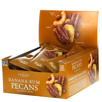 Сухі смажені горіхи пекан та кешью з банановим ромом Sahale Snacks (Glazed Mix Banana Rum Pecans) 9 упаковок по 42,5 г