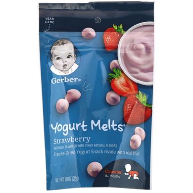 Легкий перекус із висушеного сублімацією йогурту з полуницею для дітей від 8 місяців Gerber (Yogurt Melts 8+ Months Strawberry) 28 г
