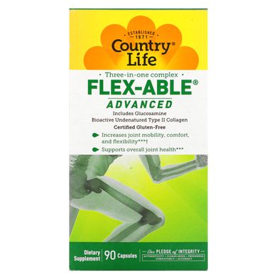 Flex-Able Advanced для суглобів з глюкозаміном і біоактивним колагеном II типу, Country Life, 90 капсул