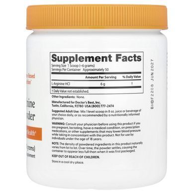 Чистый порошок L-аргинина Doctor's Best (Pure L-Arginine Powder) 300 г купить в Киеве и Украине