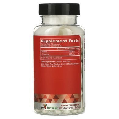 Кофеин и L-теанин, ELITE, Caffeine & L-Theanine, Eu Natural, 120 капсул купить в Киеве и Украине