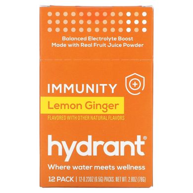 Hydrant, Суміш для напоїв Immunity, лимонний імбир, 12 упаковок, по 0,23 унції (6,5 г) кожна