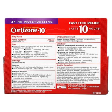 Cortizone 10, крем проти сверблячки з 1% гідрокотизоном, максимальна сила, 2 унції (56 г)