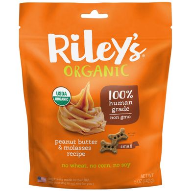 Ласощі для собак, маленька кісточка, рецепт з арахісовим олією і патокою, Riley's Organics, 5 унцій (142 г)