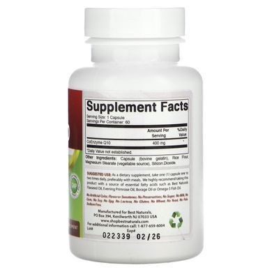 Best Naturals, коензим Q10, 400 мг, 60 капсул