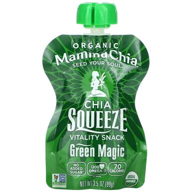 Закуска для выносливости Chia Squeeze, зеленое волшебство, Mamma Chia, 8 пакетиков по 3.5 унций (99 г) купить в Киеве и Украине