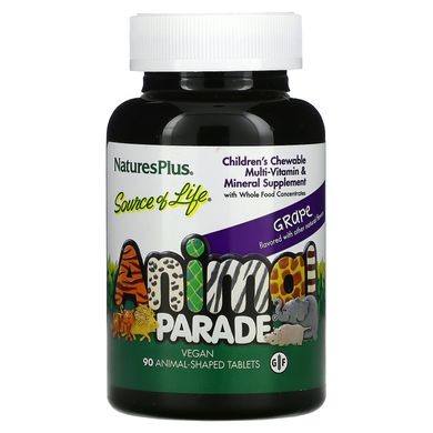 Мультивітаміни для дітей Natures Plus (Animal Parade Gold) 90 жувальних таблеток зі смаком винограду