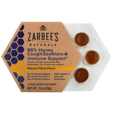 Льодяники від кашлю + імунна підтримка цитрусовий смак Zarbee's (Cough Soothers + Immune Support) 14 шт.