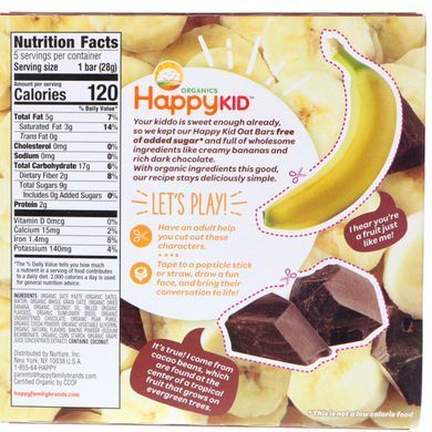 Happy Kid, банан + шоколад, фрукты и овес, Happy Family Organics, 5 кусков, 0,99 унц. (28 г) каждый купить в Киеве и Украине