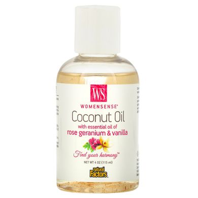 WomenSense, кокосова олія з ефірною олією рожевої герані і ванілі для жінок, 2 Pack Womensense Find Your Harmony Coconut Oil, Natural Factors, 4 унції (115 мл)
