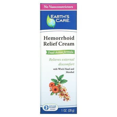 Cream for relief of hemorrhoids, with Witch Hazel and Menthol, Earths Care, 28 g