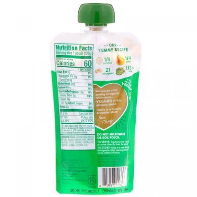 органічне пюре з цукіні, груш, нуту і кучерявої капусти Happy Family Organics (Organic Puree with Zucchini, Pear, Chickpeas and Curly Kale) 120 г