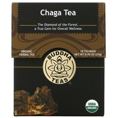 Buddha Teas, Органічний трав'яний чай, гриб чага, 18 чайних пакетиків, 0,95 унції (27 г)