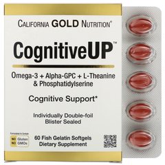 Омега-3 Альфа-ГФК Теанін Фосфатидилсерин California Gold Nutrition (CognitiveUP Omega 3 Alpha-GPC Theanine and PS) 60 м'яких капсул