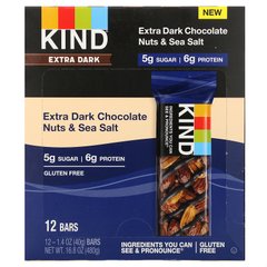 Екстра темний шоколад, горіхи і морська сіль, Extra Dark Chocolate, Nuts & Sea Salt, KIND Bars, 12 батончиків по 40 г кожен