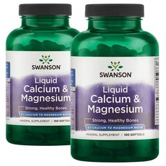 Рідкий кальцій і магній, Liquid Calcium,Magnesium, Swanson, 200 капсул