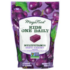 Мультивітаміни для дітей в жувальних пастилки, виноград, MegaFood, 30 жувальних пастилок в індивідуальній упаковці