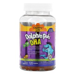 Рыбий жир для детей Country Life (Dolphin Pals DHA) 100 мг 90 жевательных конфет с клубнично-банановым-апельсиновым-лимонным вкусом купить в Киеве и Украине