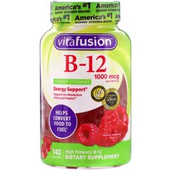 Вітаміни B12 для дорослих зі смаком малини VitaFusion 1000 мкг 140 жувальних цукерок