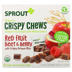 Хрусткі тягучки, червоні ягоди і буряк, Sprout Organic, 5 пакетиків по 0,63 унції (18 г)