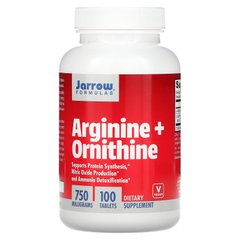 Аргинин + орнитин, Jarrow Formulas, 750 мг, 100 быстрорастворимых таблеток купить в Киеве и Украине