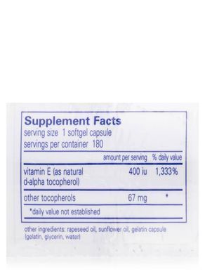 Вітамін E зі змішаними токоферолами Pure Encapsulations (Vitamin E With Mixed Tocopherols) 180 капсул