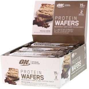 Протеїнові вафлі, крем кави мокко, Optimum Nutrition, 9 упаковок, по 1,48 унції (42 г) кожна