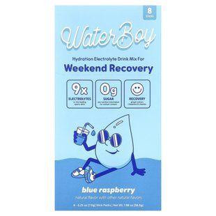 Waterboy, Weekend Recovery, Hydration Electrolyte Drink Mix, Blue Raspberry, 8 Stick Packs, 0.25 oz (7 g) Each