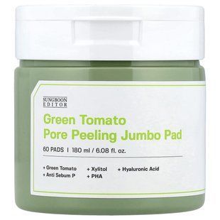 Sungboon Editor, Green Tomato Pore Peeling Jumbo Pad, 60 Pads, 6.08 fl oz (180 ml)