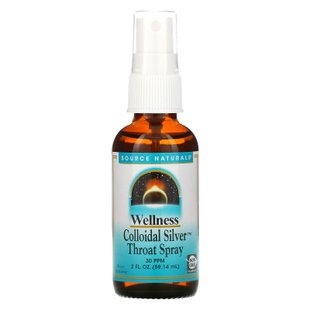 Коллоидное серебро в аэрозольной упаковке для горла, Wellness, Colloidal Silver Throat Spray, Source Naturals, 30 PPM, 2 жидкие унции (59.14 мл) купить в Киеве и Украине