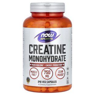 NOW Foods, Sports, Creatine Monohydrate, 4,500 mg, 240 Veg Capsules (750 mg per Capsule) купить в Киеве и Украине