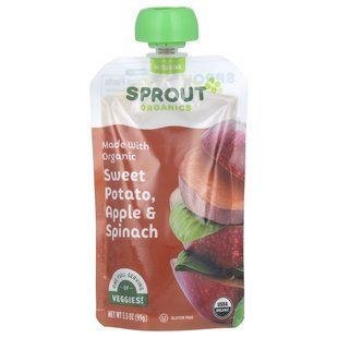 Органическое детское питание, этап 2, сладкий картофель, яблоко и шпинат, Organic Baby Food, Stage 2, Sweet Potato Apple Spinach, Sprout Organic, 99 г купить в Киеве и Украине