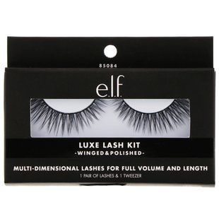 Luxurious Lash Kit, Winged & Polished, E.L.F., 1 pair of lashes and 1 tweezers