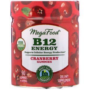 Вітамін В12 смак журавлини MegaFood (Energy B12) 90 жувальних цукерок