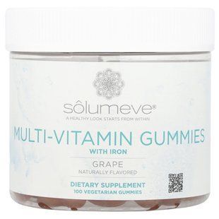 Мультивитаминные жевательные таблетки, без желатина, вкус винограда, Solumeve, 100 вегетарианских жевательных таблеток купить в Киеве и Украине