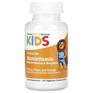 California Gold Nutrition, Chewable Multivitamins with Probiotics & Enzymes for Children, Assorted Fruit, 120 Vegetarian Tablets