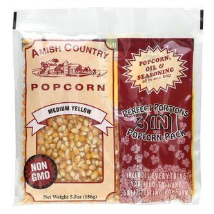 Amish Country Popcorn, Perfect Portions 3 in 1 Popcorn Pack, Medium Yellow, 5.5 oz (156 g) купить в Киеве и Украине