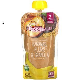 Happy Family Organics, Happy Baby, органическое детское питание, этап 2, бананы, сливы и мюсли, 4 унции (113 г) купить в Киеве и Украине