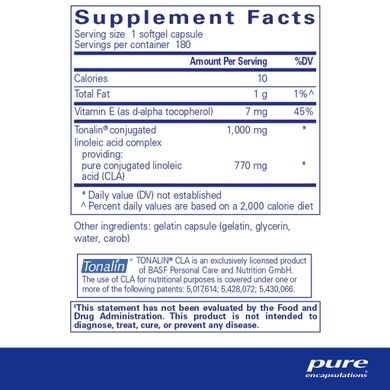КЛК (кон'югована лінолева кислота) Pure Encapsulations CLA (Conjugated Linoleic Acid) 1000 мг 180 капсул
