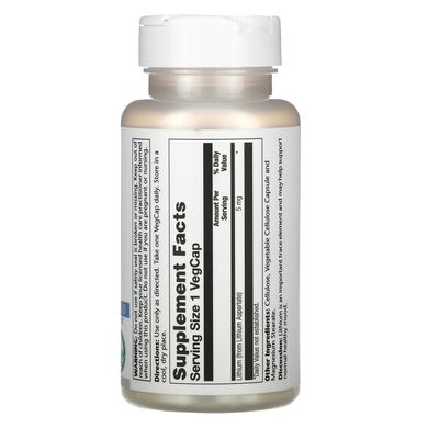Літія аспартат, Solaray, 5 мг, 100 капсул