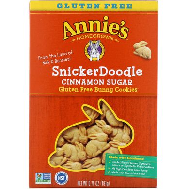 Печива-зайчики без глютену, снікердудл з коричневим цукром, Annie's Homegrown, 6,75 унцій (191 г)
