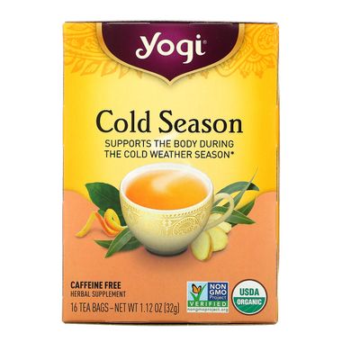 Органічний, Cold Season, без кофеїну, Yogi Tea, 16 чайних пакетиків, 112 унцій (32 г)
