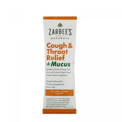 Reduction of painful symptoms in the throat, with cough, expectoration, daytime drink, natural lemon flavor, Zarbees, 6 packets, 3.4 oz. (96 g) each.