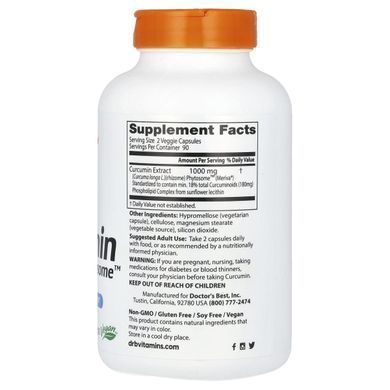 Фитосомы куркумина Meriva Doctor's Best (Curcumin Phytosome with Meriva) 500 мг 180 вегетарианских капсул купить в Киеве и Украине