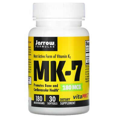 Найбільш активна форма вітаміну К2, МК-7, Jarrow Formulas, 180 мкг, 30 капсул
