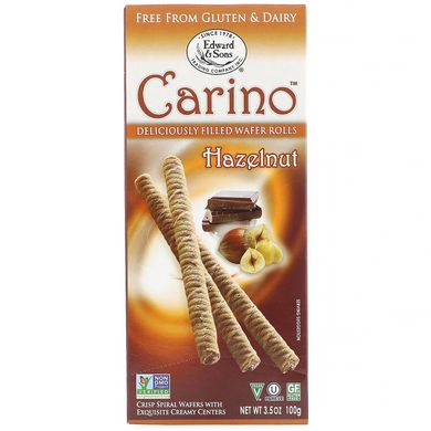 Carino, вафельні трубочки з начинкою, лісовий горіх, Edward,Sons, 100 г