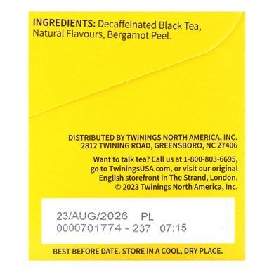 Twinings, Black Tea Earl Grey, decaffeinated, 20 tea bags, 1.23 oz (35 g)