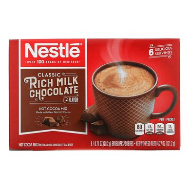 Суміш для приготування гарячого какао, Насичений смак молочного шоколаду, Nestle Hot Cocoa Mix, 6 пакетиків, 0,71 унція (20,2 г)